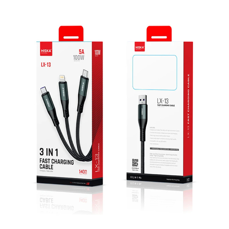 کابل تبدیل USB به لایتنینگ / USB-C / MicroUSB هیسکا مدل LX-13